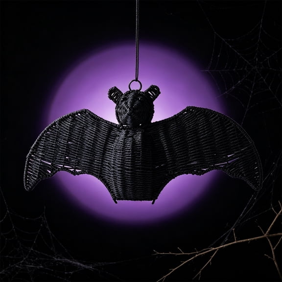 PEONAVET Wovern Rattan Bat Hanging Decor, Halloween 3D cary Handcrafted Black Woven Bat Spooky Decorations for Home Fireplace Door