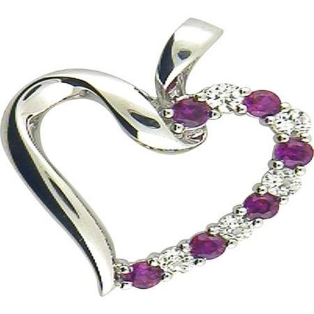 .537 Carat T.G.W. Lab Ruby and .405 Carat T.G.W. Lab White Sapphire Heart-Shaped Sterling Silver Pendant, 18