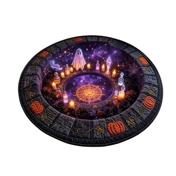 3D Optical Illusion Halloween Round Rug, Quilted Vortex Ghost Pumpkin Circular Floor Mat, Non Slip Festive Doormat For Entryway, Bedroom & Home Party Decor（40*40cm)