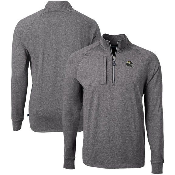 Men's Cutter & Buck Heather Black Jacksonville Jaguars Big & Tall Adapt Eco Raglan Quarter-Zip Jacket