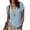 Blue, variant on Women's Square Neck Button Short Sleeve Blouse Midnight Tone Solid Crinkled Linen Casual Top for Daily Summer Vacation Wear Pink XL