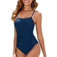 thumbnail image 2 of Minjewel Women's Sleeveless Conservative One-Piece Swimsuits, Sexy Crisscross Back & Padded Bra for Modest Coverage, Bathing Suit for Swim,Navy M, 2 of 6