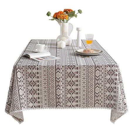 

Rectangle Tablecloths Striped Diamond Print Tablecloth With Lace Washable Stain Resistant Boho Table Covers For Dining Room Kitchen Balcony Coffee Tablecloth-D-140x260cm(55x102 )