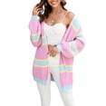 thumbnail image 2 of Wassery Women’s Plus Size Knit Cardigan Long Sleeve Contrast Color Open Front Chunky Sweater Loose Tops Womens 2023 Fashion Fall Clothes, 2 of 8