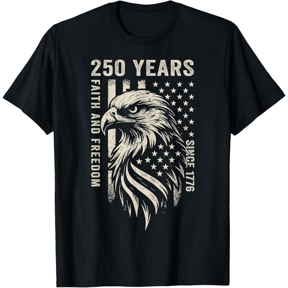 Men's 250 Years America Faith and Freedom Since 1776 4th of July T-Shirt, Comfortable Breathable Soft Tee, Men's 100% Cotton Graphic T-Shirt 180gsm