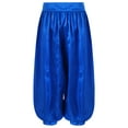 thumbnail image 2 of Xnihocha Kids Girls Satin Belly Dance Pants Wide Leg Bloomers Trousers Arab Princess Party Performance Pants Blue 8, 2 of 7