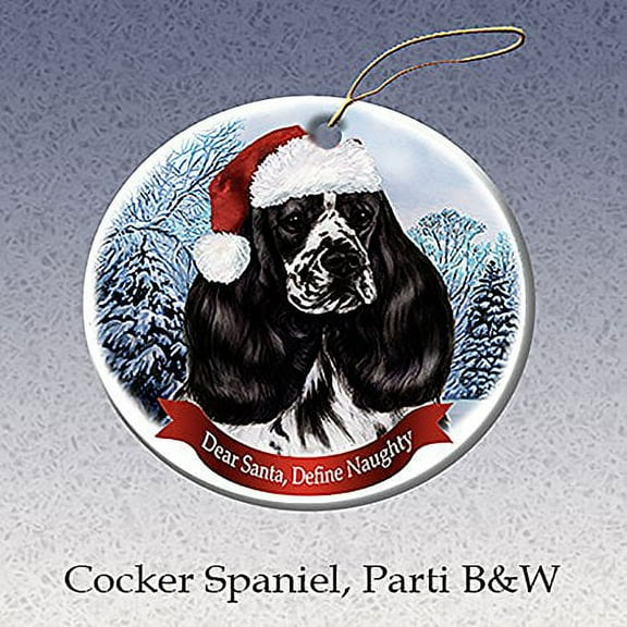 Holiday Pet Gifts Black & White Cocker Spaniel Santa Hat Dog Porcelain Ornament