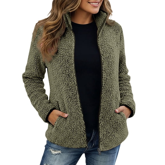 Plus Size Stand Collar Zip Up Jacket Loose Fit Casual Outerwear Warm Soft Cozy Fall Winter Women's Coat