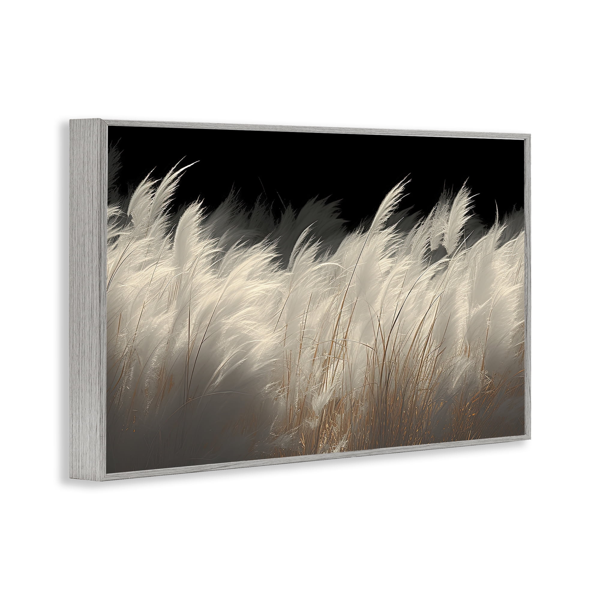 White Feathers Windblown Grasses Gray Framed Giclee Art, design by Decent Exposures