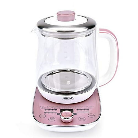 aroma® professional 1.5l / 6-cup glass digital electric tea maker automatic keep warm mode 16 different heat setting options spill-free pouring spout (awk-701)