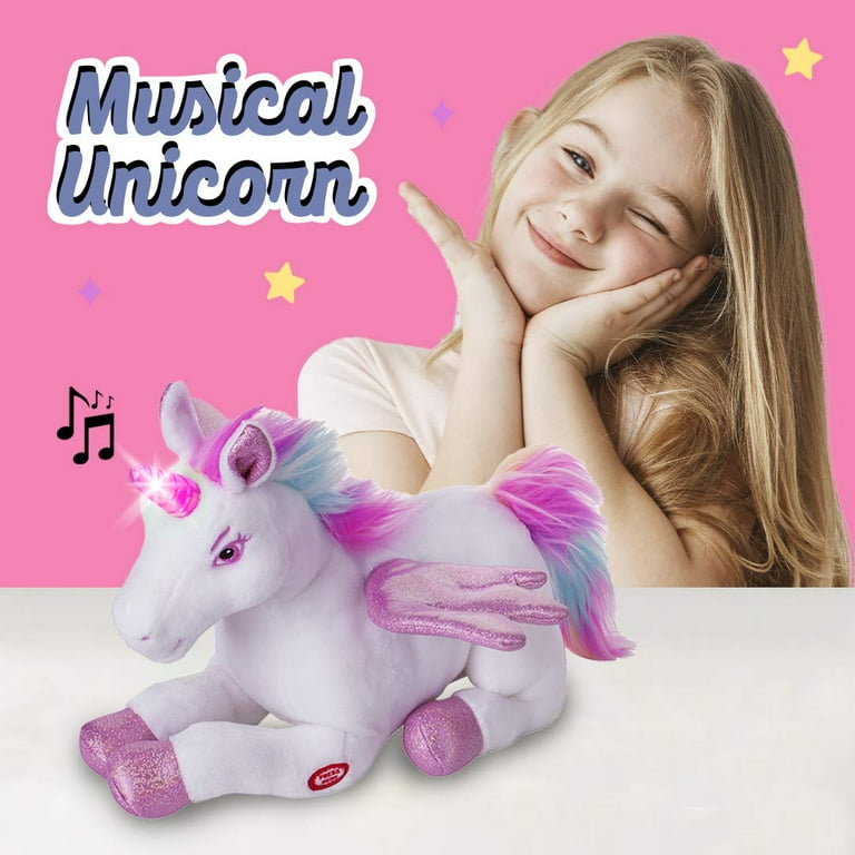 Dazmers Unicorn Stuffed Animal, Musical Plush Toy, Pink with