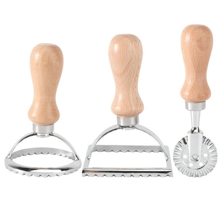 

3pcs Lace Fondant Biscuit Mold Wooden Handle Dumpling Skin Cake Mould Cookie Cutter Kitchen Gadget (Wheel + Large Round + Square)