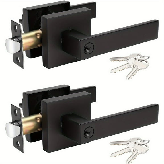 2 Pack Entry Door Lever with Lock and Key,Entrance Door Handles for Office and Front Door, Matte Black Door Knobs Keyed Alike Same Key Lockset (Each with 3 Keys)