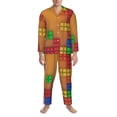 thumbnail image 3 of Daiia Colorful Building Blocks A for Men's Long-Sleeved Pajama Set – Soft & Comfortable Sleepwear Button-Up Pajamas Cozy Lounge Wear-Medium, 3 of 7