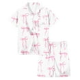 thumbnail image 2 of Silk Pajamas for Girls Valentines Day Pajamas Short Sleeve Bow Button Down Loungewear Girls Pjs Size 6-7 Years, 2 of 4