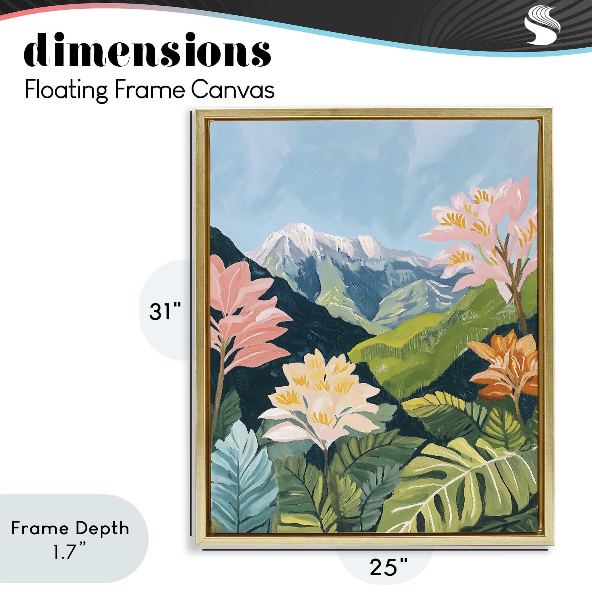 Stupell Industries Tropical Mountain Landscape Gold Framed Floater Canvas Wall Art, design by The Prints Vibe