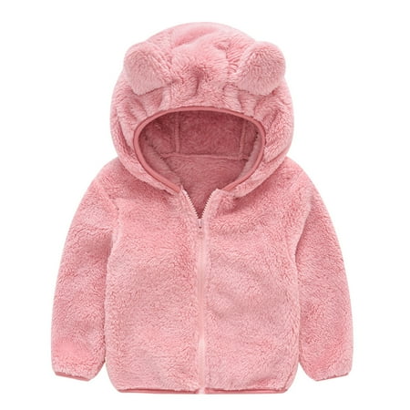 

TUOBARR Toddler Kids Baby Gril Boy Cute Ear Zipper Solid Thick Hooded Coat Warm Outwear Pink (12Months-4Years)