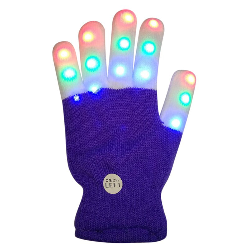 Fashion Cool LED Rave Flashing Gloves Glow 7 Mode Light Up Finger Lighting Black 