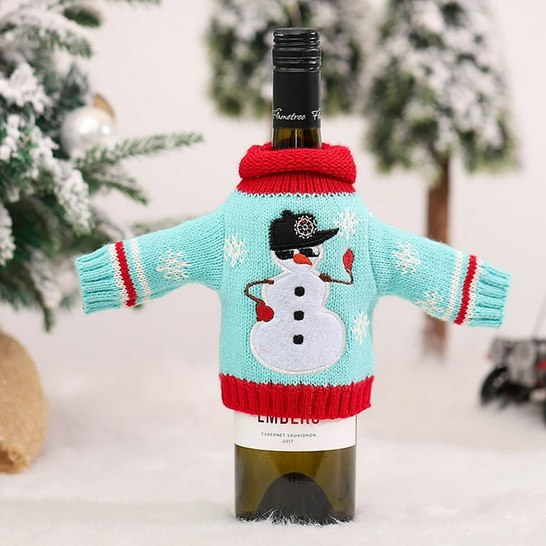 Techinal Christmas Sweater Wine Bottle Cover Knitted Ugly Sweaters Wine Bottle Coat Gift Bag Birthday Party Decorations