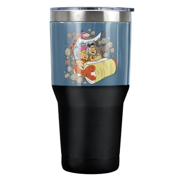 The Flinstones Coming Through Stainless Steel Tumbler 30 oz Coffee Travel Cup, Vacuum Insulated & Double Wall with Leakproof Sliding Lid