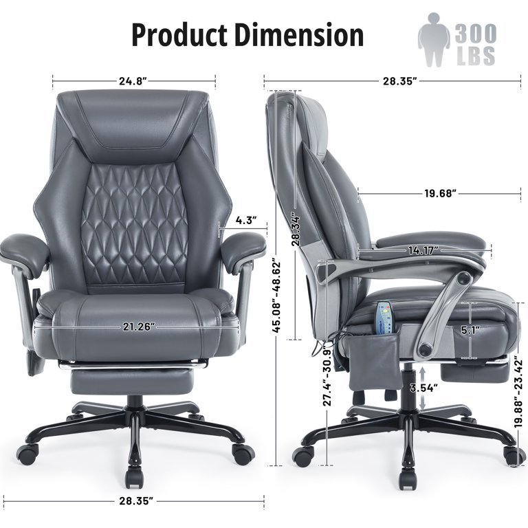 Heated Massage Office Chair with 6 Points Vibration, Reclining Ergonomic Desk Chair with Footrest for Extra Comfort, PU Leather High Back Executive
