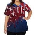 thumbnail image 3 of Iaqnaocc 4th of July Scrubs for Women Patriotic Plus Size American Flag Stars Nursing Uniform Fashion V Neck Scrub Shirt Independence Day Short Sleeve Medical Workwear with Pockets Dark Blue 3XL, 3 of 5