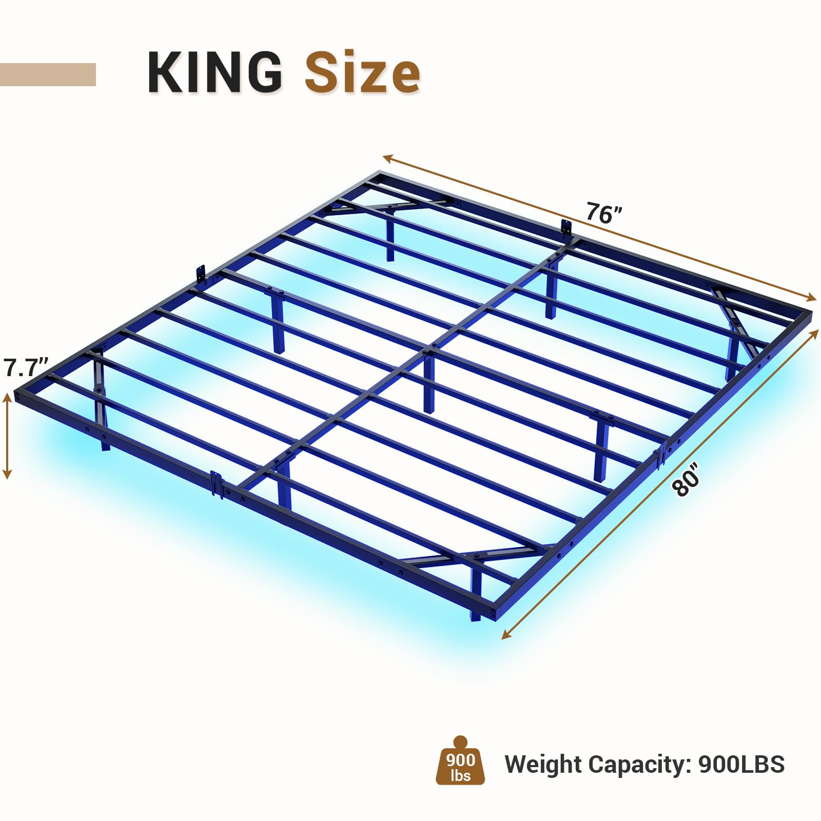 Floating Bed Frame King Size with LED Lights, Metal Platform King Bed, No Box Spring Needed, Easy to Assemble