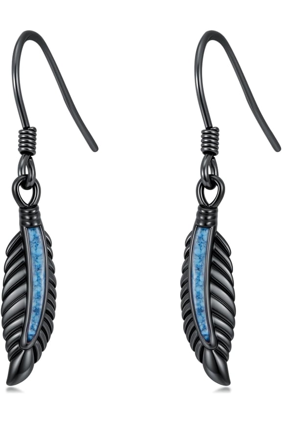 Black Feather Earrings for Men 925 Sterling Silver Black Dangle Drop Earrings Gothic Birthday Gifts for Men Women