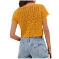 thumbnail image 6 of ShiShine Short Sleeve Crochet Tops for Women Knitted Summer Vest Hollow Out Button Down Shirts Crop Tops Fashion Tee, 6 of 7