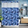 thumbnail image 2 of No Hook Shower Curtain with Snap in Liner, Moroccan Blue Gradient Lattice Waterproof Fabric Bathroom Curtain Mesh Top Window, Concave Tiled Watercolor Shower Curtains 72x84in, 2 of 9