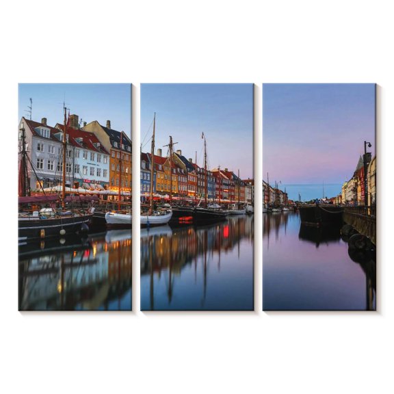 Elephant Stock Nyhavn New Harbor Wall Art - Horizontal Multi Panel Canvas - Living Room Wall Decor - Places Multi Panel - White And Blue Decor - 23" x 14"