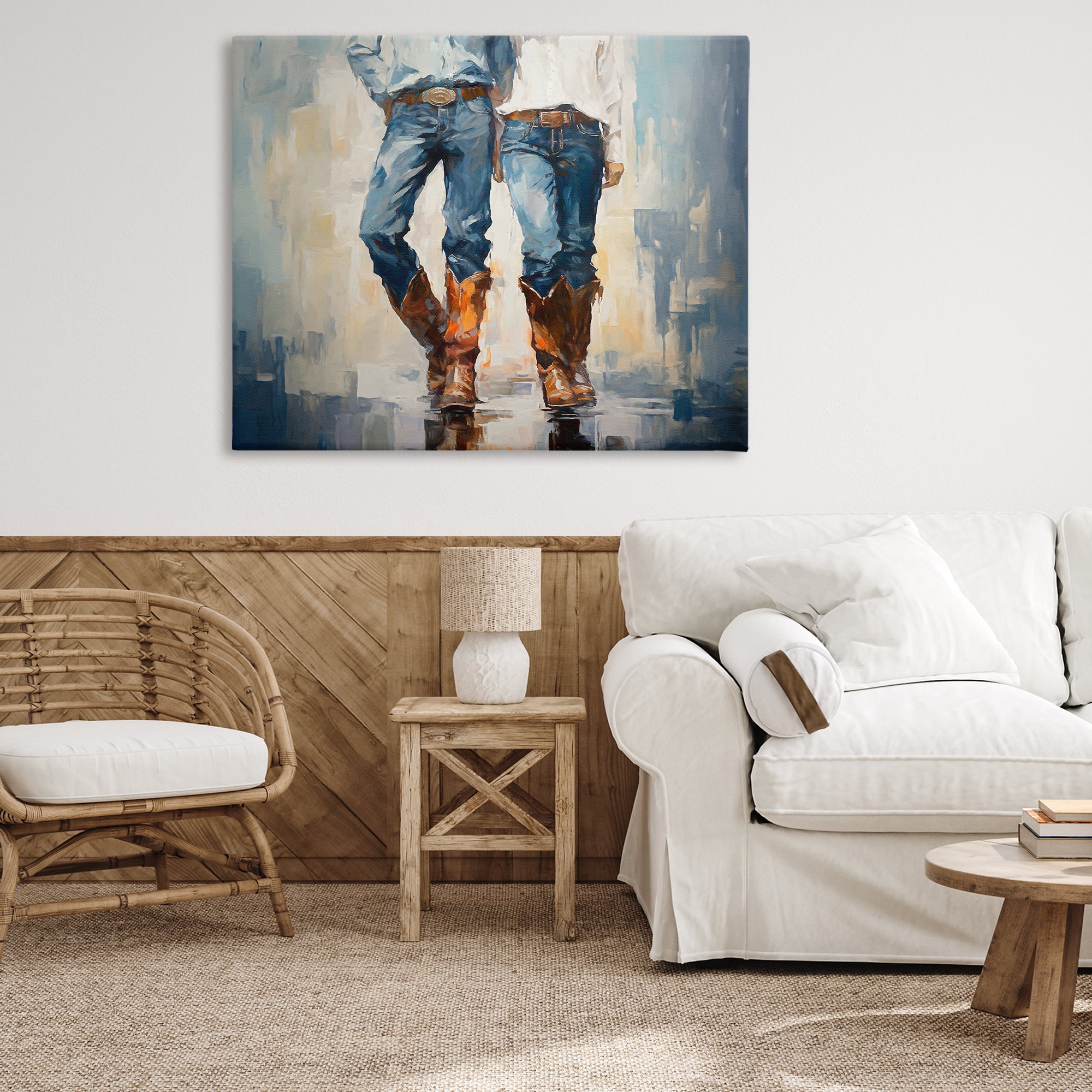 Stupell Industries Cowboy & Cowgirl Couple Novelty Painting Gallery Wrapped Canvas Art Print Wall Art, 48 x 36