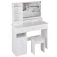 thumbnail image 4 of Makeup Vanity Desk Set with Mirror And Light, Make Up Vanity Set With Padded Stool, 3 Color Light Modes, Hairdryer Holder, Charging Station, Makeup Table For Bedroom, 4 of 9