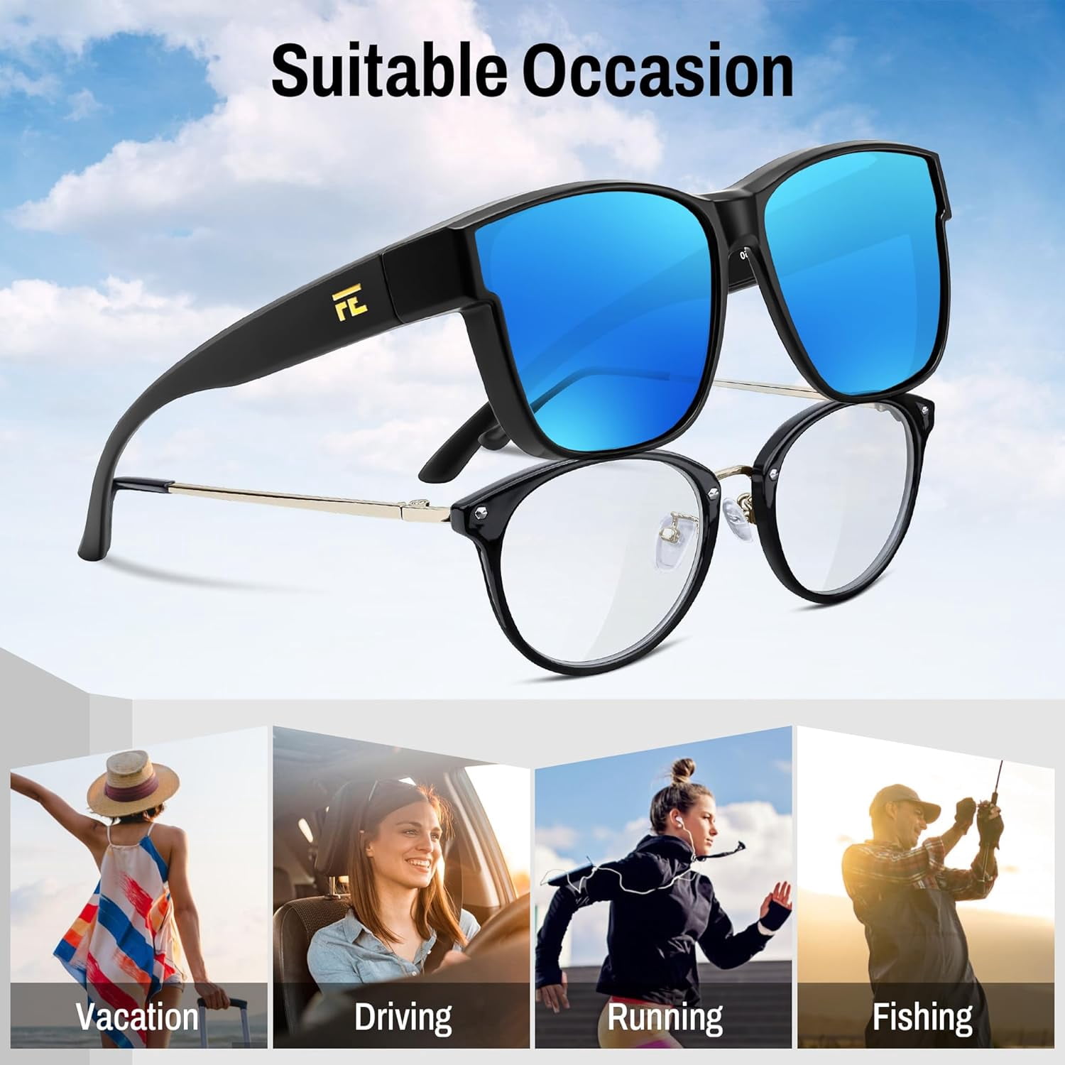FEISEDY Polarized Sunglasses Fit Over Glasses Women, Fit over Glasses Sunglasses for Driving UV400 Protection B0250