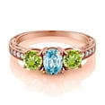 thumbnail image 2 of Gem Stone King 2.47 Ct Oval Blue Zircon Green Peridot 18K Rose Gold Plated Silver Moissanite Ring (Size 9), 2 of 4