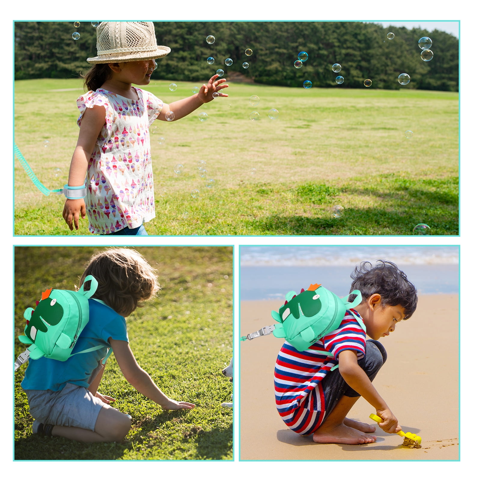sixwipe Backpack Leash for Toddlers + Anti Lost Wrist Link, Child Backpack Leash, Dinosaur Kids Backpack Harness with Leash for 1-5 Years Old Boys and Girls