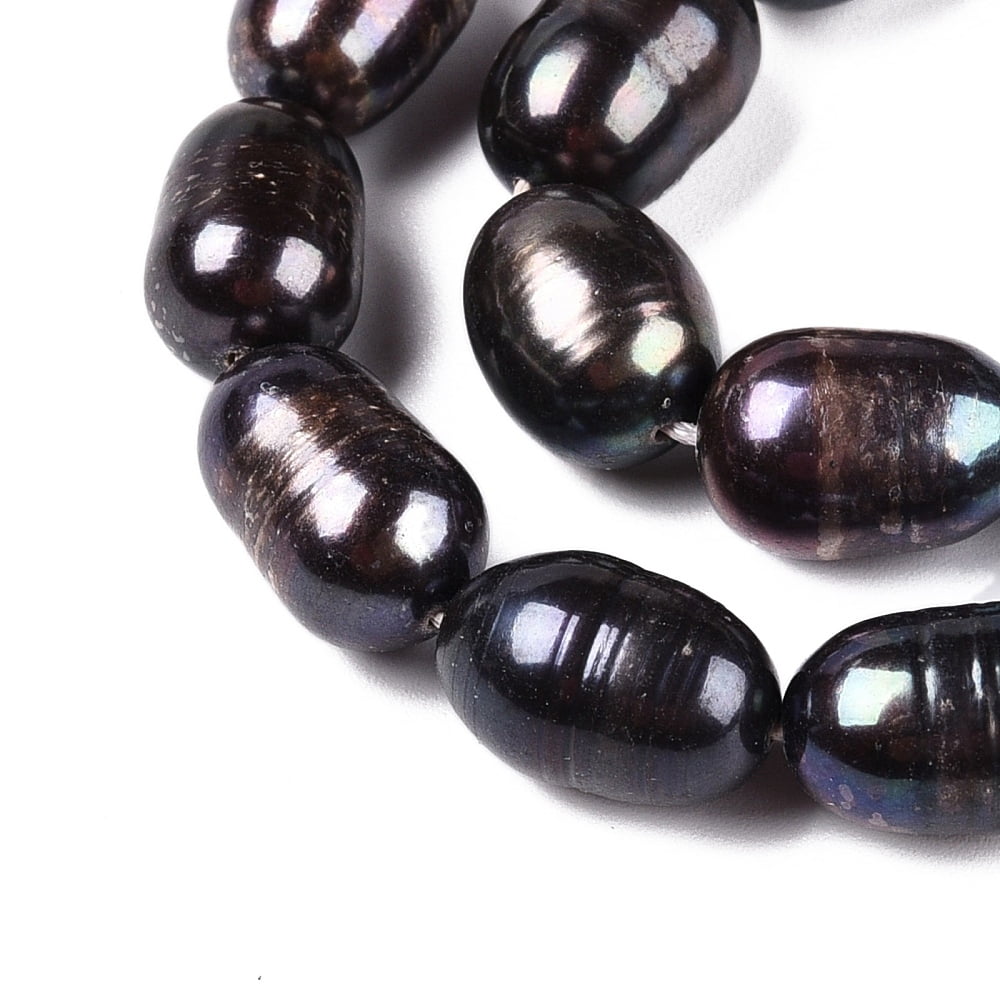 Natural Cultured Freshwater Pearl Beads Strands Silver Nitrate Dyed Rice Shaped Prussian Blue 6~18x7~8x6~8mm Hole: 0.6mm about 37~43pcs/strand 15.35~16''(39~40cm)