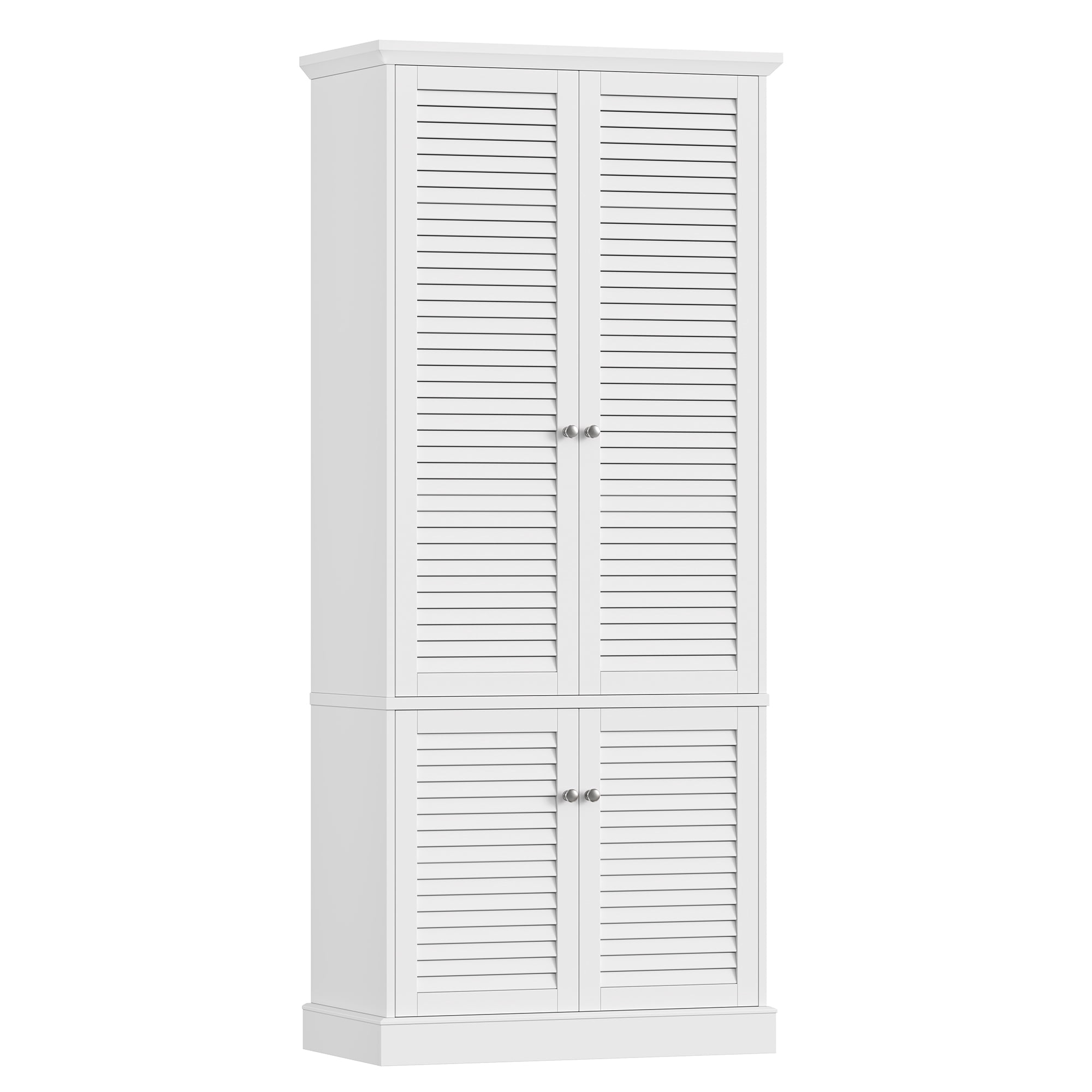 Homfa 70.9'' Tall Kitchen Pantry with Adjustable Shelf, Coastal 4 Louvered Doors Pantry Storage Cabinet for Dining Room, White