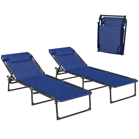 Sun Loungers Set of 2, Folding Outdoor Recliner Chairs with 4-Position Adjustable Backs, Powder Coated Steel Frame and Mesh Fabric, Light Blue, for Patio, Beach, and Camping Use