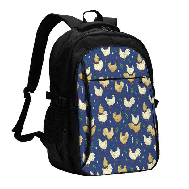 Easygdp Funny Chicken Mochila para Laptop de Viaje con Puerto USB, Mochila para Laptop con Puerto de Carga USB para Mujeres y Hombres