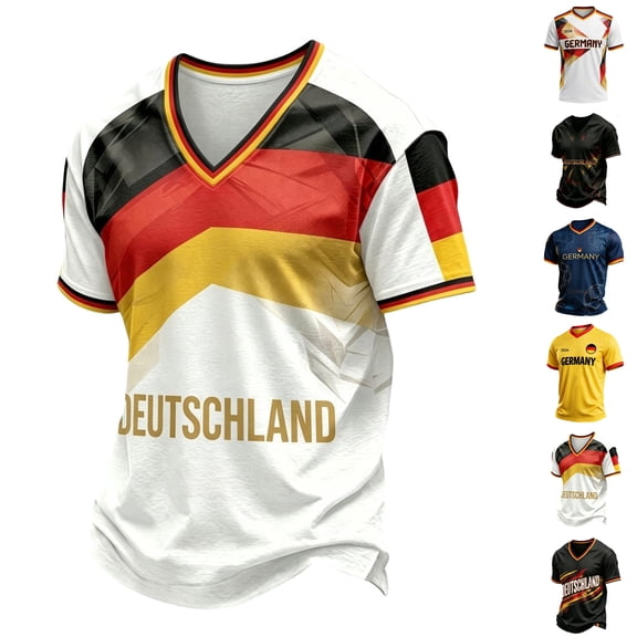 Germany Soccer Jersey 2026 – Deutschland Graphic V‑Neck Tee, World Football Championship Fan Apparel, Breathable Athletic Top Black L
