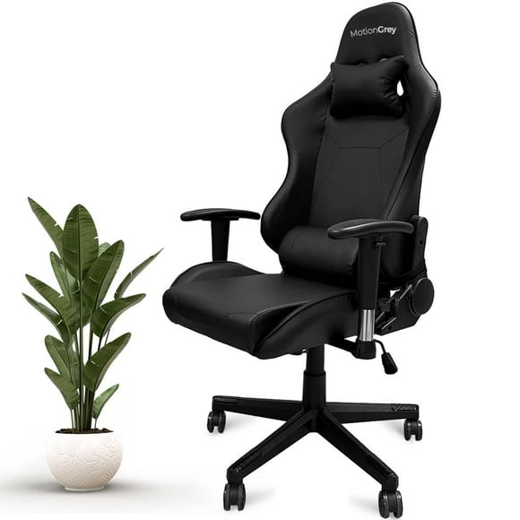 MotionGrey Enforcer - Office Gaming Chair, Ergonomic, High Back, PU Leather, with Height Adjustment, Headrest & Lumbar Cushions - Black
