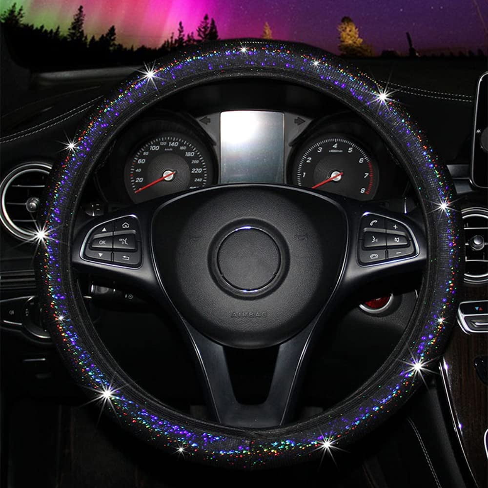 Xelparuc Cute Soft Colorful Bling Steering Wheel Cover for Women Girls, Universal  15 Inch, Fit Suvs, Vans, sedans, Cars, Trucks Pink