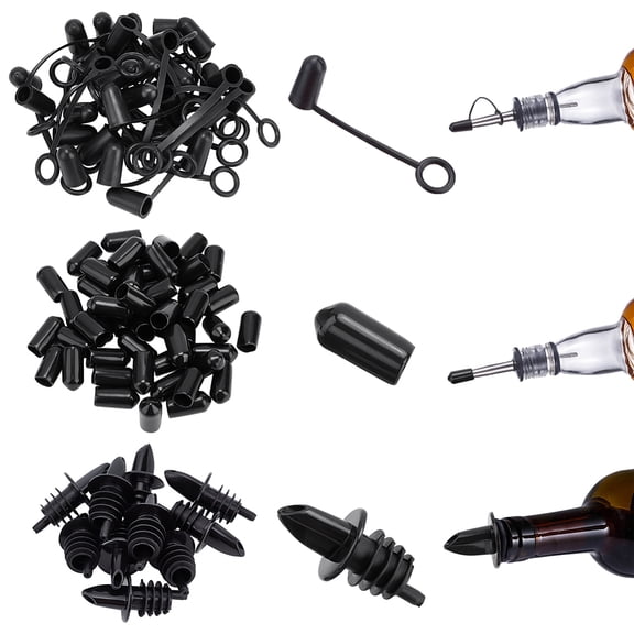 90pcs Liquor Pourer Spouts Set 3 Style Bottle Pourer Spout Bottle Pourers Rubber Liquor Pourers Dust Cap Covers Wine Pourers