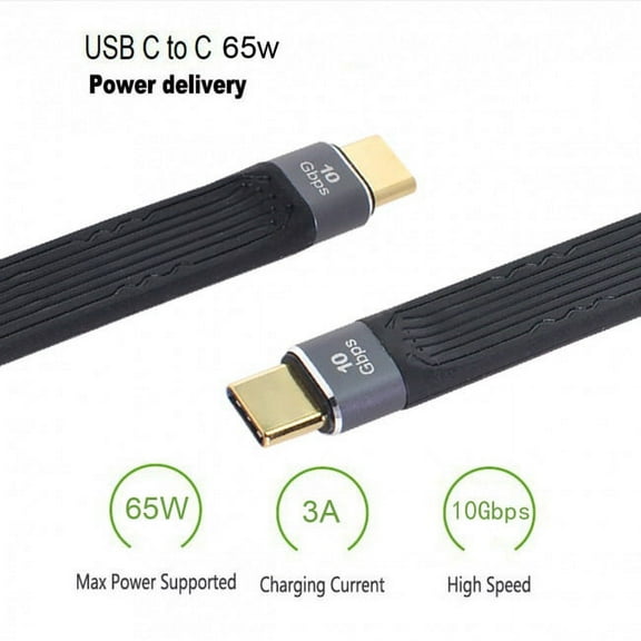 FVH Type-C USB-C Male to Male USB 3.1 10Gbps Flat Slim FPC Data Cable 13cm for Laptop Phone