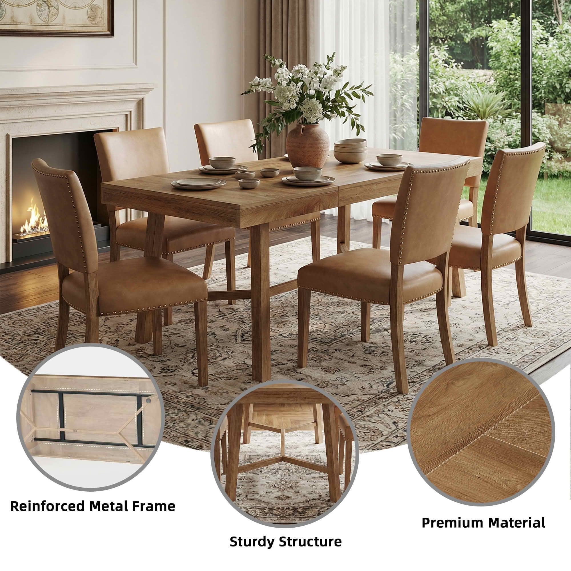 MAYEERTY 70.9" Rustic Farmhouse Dining Table, 6-8 Seater Kitchen Table, 300 lbs Capacity MDF Table, Multifunctional for Home Office & Conference Use