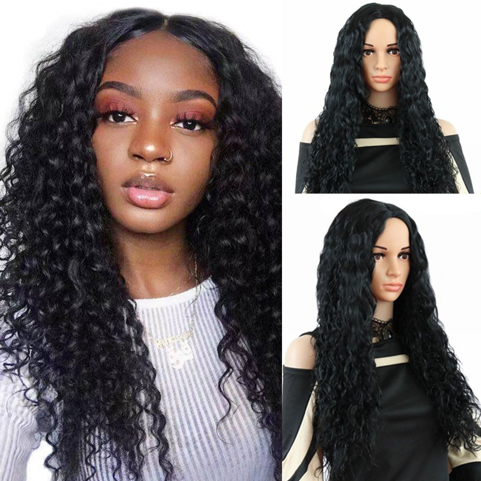 Wig Female Long Hair Simulation Long Curly Hair 3D Reissue Big Wave ...