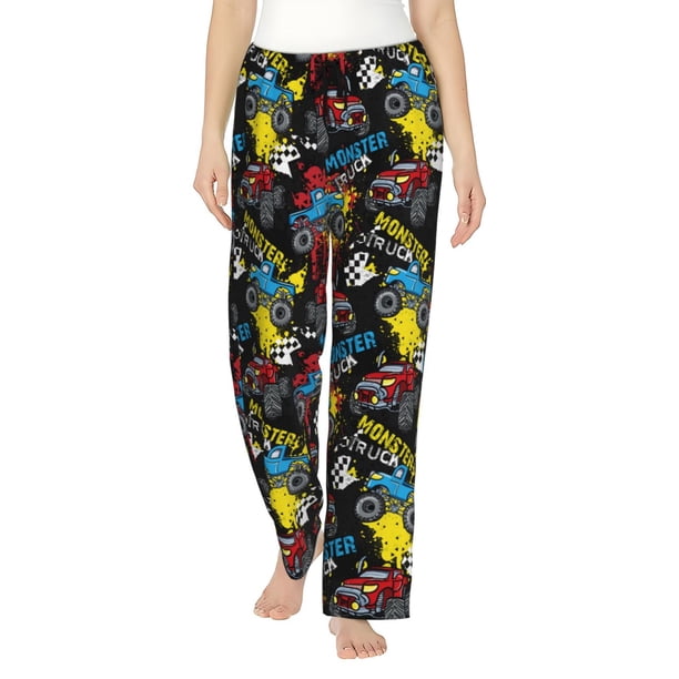 Fotbe Monster Car Pantalones de Pijama para Mujer, Pantalones de Dormir, Pantalones Pj con Cordón y Bolsillos-XX-Large