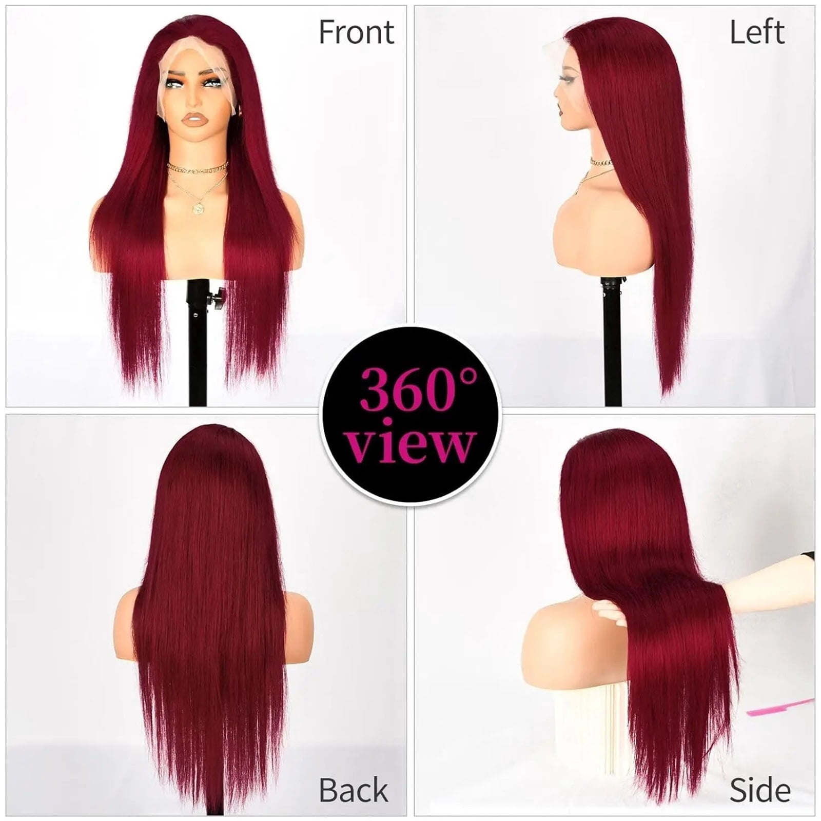 Burgundy 13x4 HD Transparent Lace Frontal Wigs Human Hair Pre Plucked Straight for Black Women