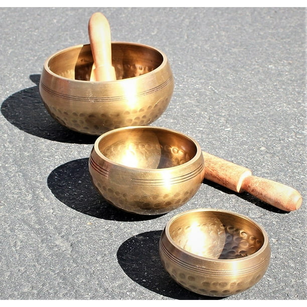 3 Pcs Tibetan Singing Bowl Standing Bell Set Himalayan Bowl For Chakras
